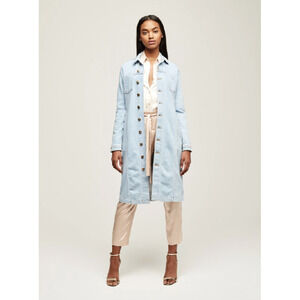 L'AGENCE Vienna Long Denim Jacket In Mist